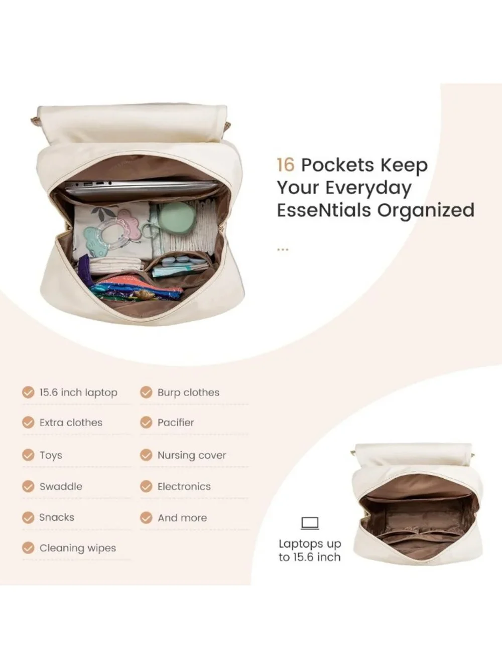 Stylish Waterproof Diaper Bag Backpack for Baby Travel, Includes Changing Pad